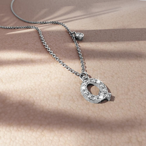 Solid 925 Sterling Silver Initial Crystal Personalised Alphabet Letter Necklace Silver